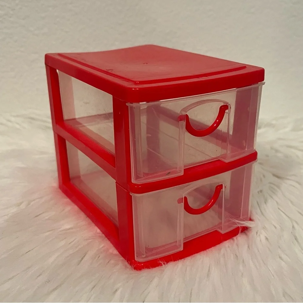 Mini Stackable Clear 2-drawer Organizer Green Red Blue Frame